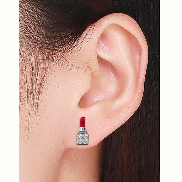 Lipstick and Lips Silver Stud Earrings - Picture 5 of 5